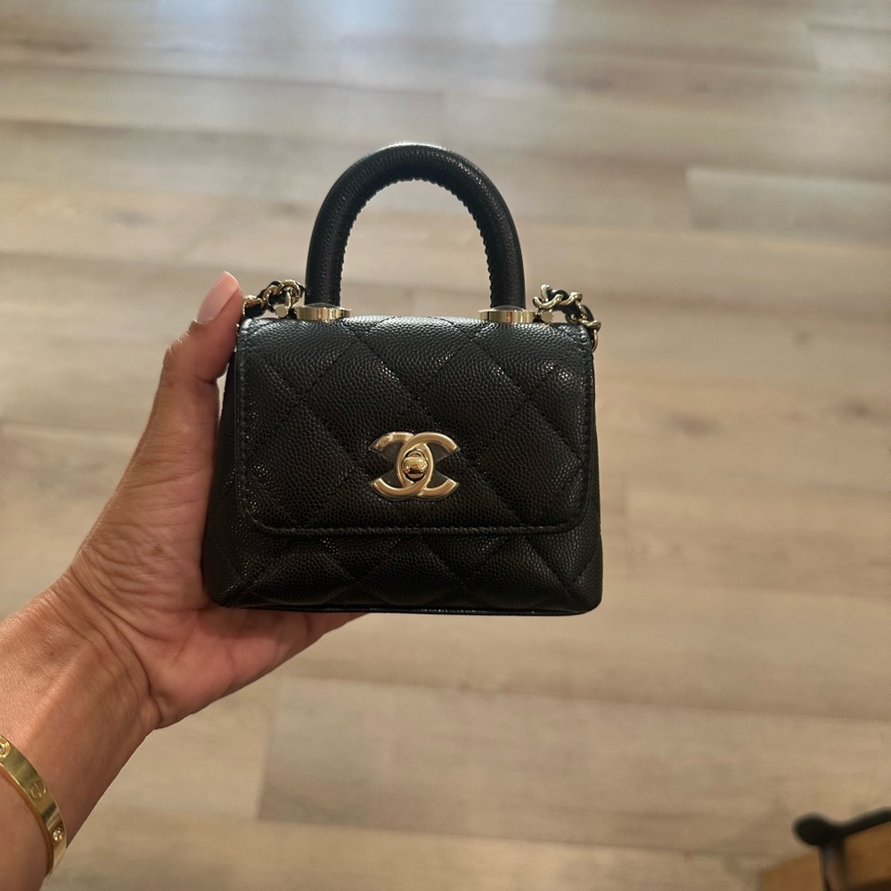 Chanel Black Caviar Quilted Nano Coco Handle Bag with Iconic CC Logo - Picture 5 of 7